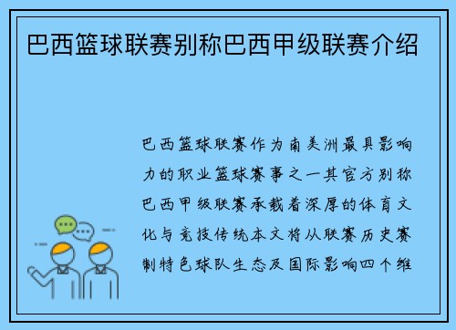 巴西篮球联赛别称巴西甲级联赛介绍