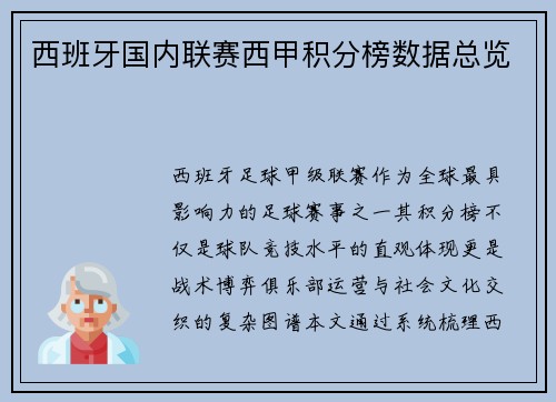 西班牙国内联赛西甲积分榜数据总览
